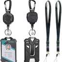 AIDSOTOU Heavy Duty Retractable Keychain Carabiner Badge Reel ID Badge Holder Retractable Clip with Breakaway Lanyard ID Cards Holder Cool Tactical ID Holder (2pack-black-round)