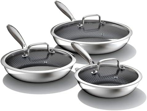 Bielmeier Advanced Nonstick Ceramic Cookware Set - Hybrid Tech, 8,10,12 Inch Frying Pans with Lids, PFAS-Free, Compatible with All Cooktops