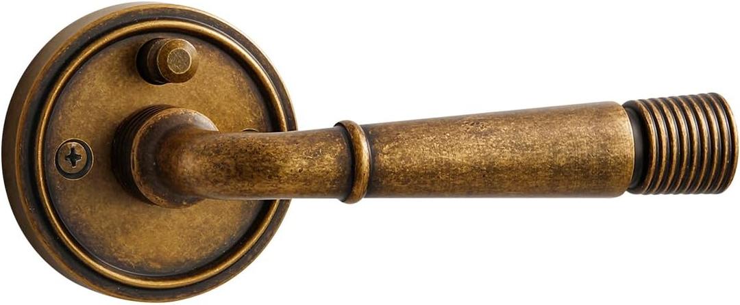 1 Pack Antique Brass Door Lever Interior Privacy Door Handle with Lock for Bedroom and Bathroom,Zinc Alloy