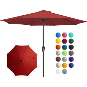 JEAREY 10FT Outdoor Patio Umbrella Outdoor Table Umbrella with Push Button Tilt and Crank, Market Umbrella 8 Sturdy Ribs UV Protection Waterproof for Pool, Garden (Light Red)