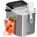 Silonn Ice Makers Countertop, Portable Stainless Steel Machine with Handle | 9 cubes/6min, 26lbs/day, 1.2L water tank, self-clean, low-noise, compact