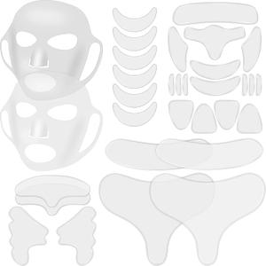 32 Pcs Facial Chest Neck Silicone Pad Reusable Face Forehead Patches Facial Sleeping Mask Cover for Smoothing Chest Neck Forehead Eye Mouth (Clear,Milk White)