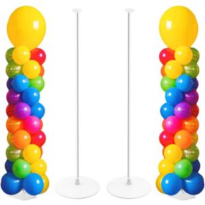 Tamodan Adjustable balloon column kit set of 2, 78 Inch balloon tower Reusable Metal Telescopic Designballoons tower stand for Weddings, Birthdays, Baby Showers & Graduation Events (Silver)