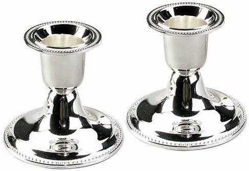 The Dreidel Company Silver Candle Holders, Shabbat Candle Sticks, Ornate Silver Plated Design (2.5 Inches) (Single)