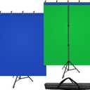 HEMMOTOP Blue Green Screen Backdrop Kit, 2in1 7x5ft(HxW) Green Screen Stand for Streaming, 6.5x5ft(HxW) 2-Sided Reversible Blue Photo Background with Backdrop Stand for Photography, Zoom