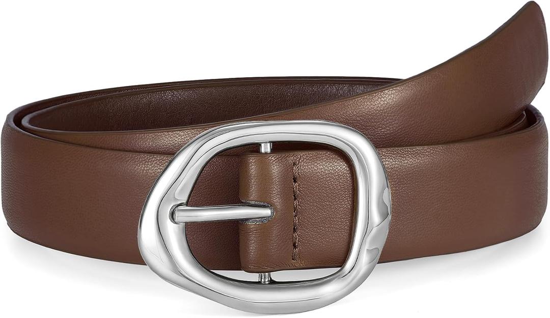 WHIPPY Leather Belt for Women Casual Waist Belt with Gold Buckle Fashion Ladies Belt for Jeans Pants Dress (Size: M: Fit Waist Size 31"-35", Brown)