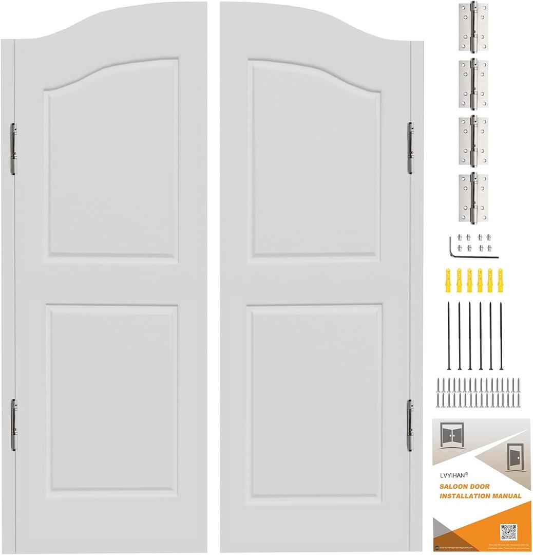 Saloon Swinging Doors 32 Inch Wide, White Heavy Duty Swinging Half Door with Hinges and Hardware, Dual Swing Cafe Doors for Doorway Bar Kitchen Decor