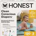 The Honest Company Clean Conscious Diapers for Delicate Skin | Up to 100% Leakproof | Hypoallergenic, Fragrance Free | Gender Neutral | Super Club Box, Size 3 (16-28 lbs), 120 Count (Prints May Vary)