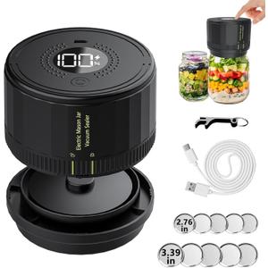 ZXA Electric Mason Jar Vacuum Sealer Kit, Vacuum Sealer for Mason Jars with Wide & Regular Mouth, Automatic Mason Jar Vacuum Sealer Kit for Kitchen, Picnic and RV Camping (Black)