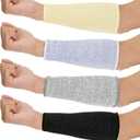 Neer 4 Pair Protective Arm Sleeves for Thin Skin Anti-Cut Burn Resistant Cover Forearm Sleeve for Cooking Construction(Black, Purple, Gray, Beige) (7.9 Inch)