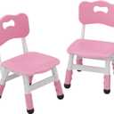 2-Pack Adjustable Kids Chairs, 3-Level Height Plastic Toddler Chair with Non-Slip Base & Stackable Design, for Home School Classroom Daycare Indoor Outdoor Use, Ages 2-8,Pink