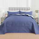 ENJOHOS Oversized King Bedspreads 128x120, California King Quilt Sets, Extra Wide Large King Size Quilts for Bed, Lightweight Reversible Microfiber 3Pieces Cal King Navy Blue Quilt, Damask Pattern Navy Blue, Oversized King - 128x120