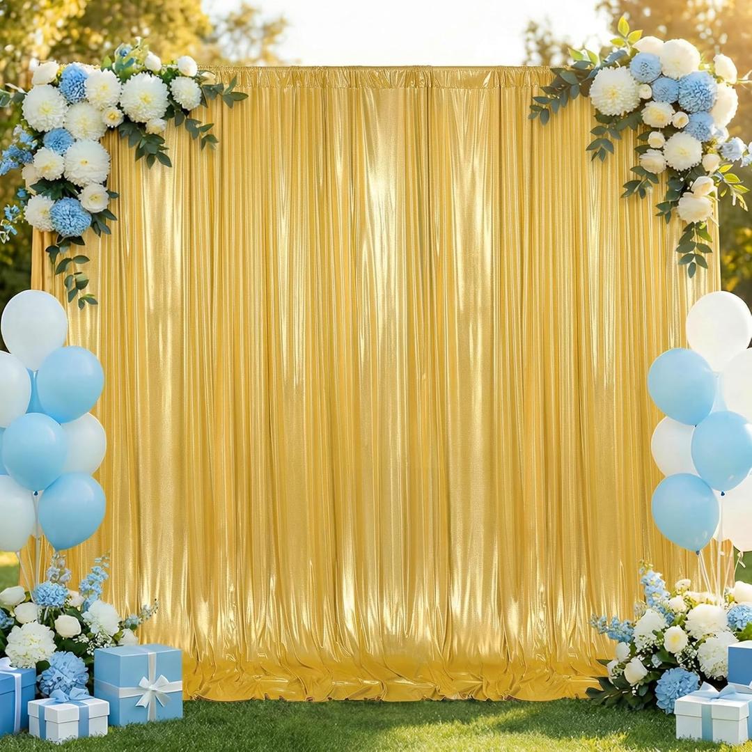 10x10 FT Gold Backdrop, Sequin Backdrop Curtain for Party, Shimmer Shiny Fabric Glitter Back Drop Cloth for Wedding, Birthday, Graduations Photography Background (2 Panels, 5x10 FT)