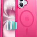 for iPhone 16 Phone Case, Compatible with Magnetic, Military Grade Drop Protection Translucent Matte Shockproof Anti-Scratch/Anti-Fingerprint Case for iPhone 16 (neon Pink)
