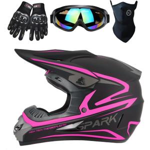 Youth Kids Dirt Bike Helmet, Motocross ATV 4-Wheeler Go-Kart Street Bike Quad Offroad Motorcycle Casque Casco Combo Gloves Goggles Mask (4Pcs Set), DOT Approved (X-Large, Pink)