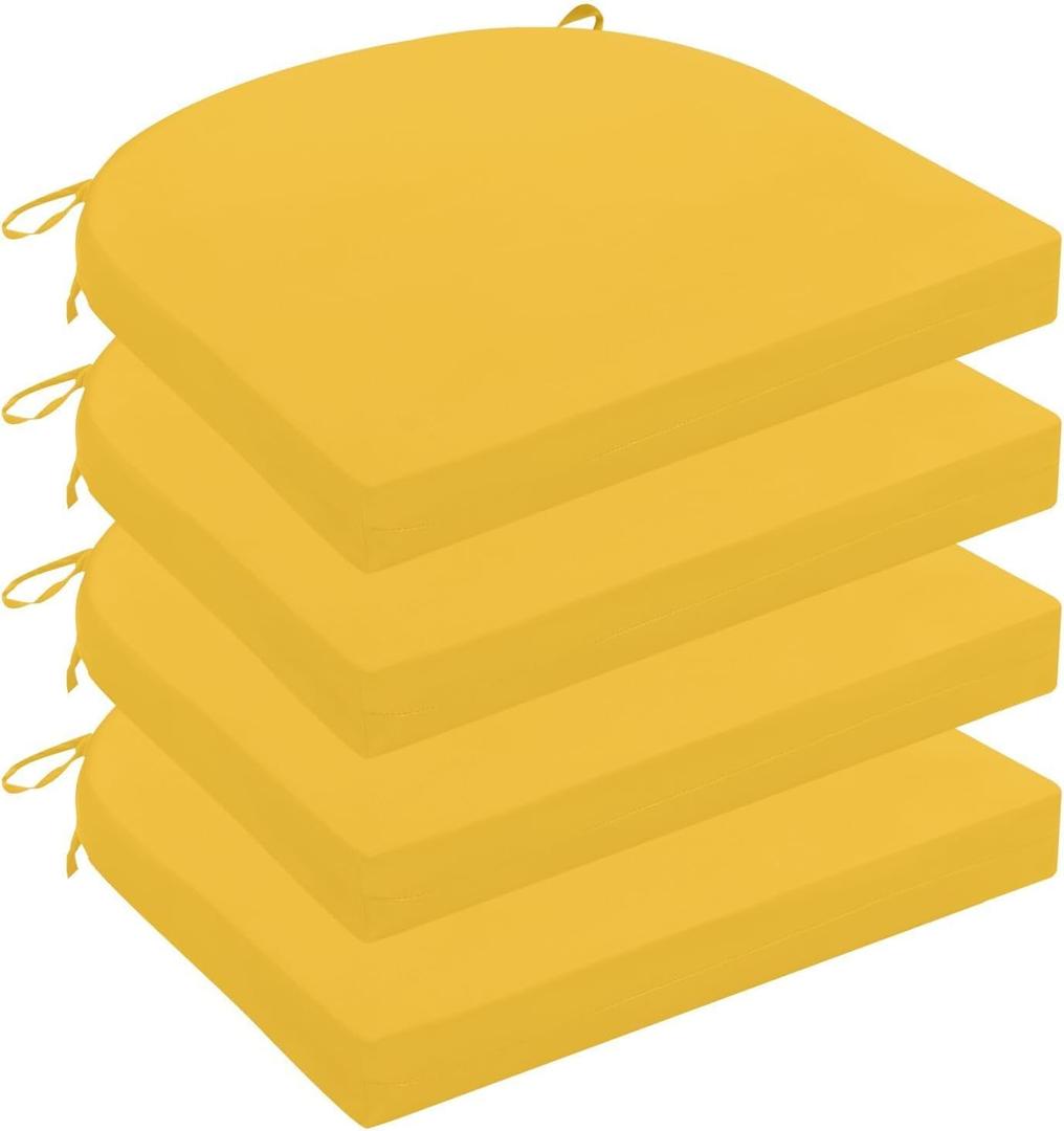 Wellsin Outdoor Chair Cushions for Patio Furniture, 3-Year Color Fastness Patio Chair Cushions Set of 4, Water Resistant Round Corner Outdoor Seat Cushions 17"X16"X2", Yellow