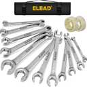 ELEAD 14-Piece Flare Nut Wrench Set with PTFE Tape, Metric & SAE 1/4"-7/8"& 6-21mm, Brake Line Wrench Set Double Open End with Organizer Pouch for Repairing and Removing Nuts
