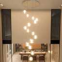 14-Light Modern Chandeliers for Entrance High Ceiling Chandelier Stairwell Long Lights Fixture LED Ceiling Light Bubble Crystal Adjust Hanging Pendants Lighting for Hallway Foyer Living Room