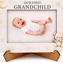 Our First Grandchild Wooden Photo Frame, New Grandparents Gifts First Time, Grandpa Fathers Day Gift Grandchildren Picture Frame Baby Keepsake with Stand, Tabletop Nursery Memory Decor