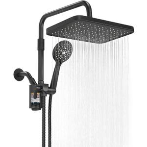 Filtered Shower Head with Handheld,12 Inch High Pressure Rain Shower Head with Adjustable Extension Arm,Dual shower filter head for hard water,Tool-Free DIY Kit,Black