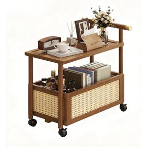 CTESNE2-Tier Wooden Rolling Cart Utility Cart with Wheels & Handle,Storage Cart for Bathroom, Kitchen, Office, Craft, Makeup