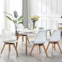 OLIXIS Dining Chairs Set of 4, Mid Century Modern Accent Chairs with Curved Backrest and Wood Legs, PU Leather Upholstered Kitchen Side Chair for Living Room, Bedroom, Outdoor Patio, White