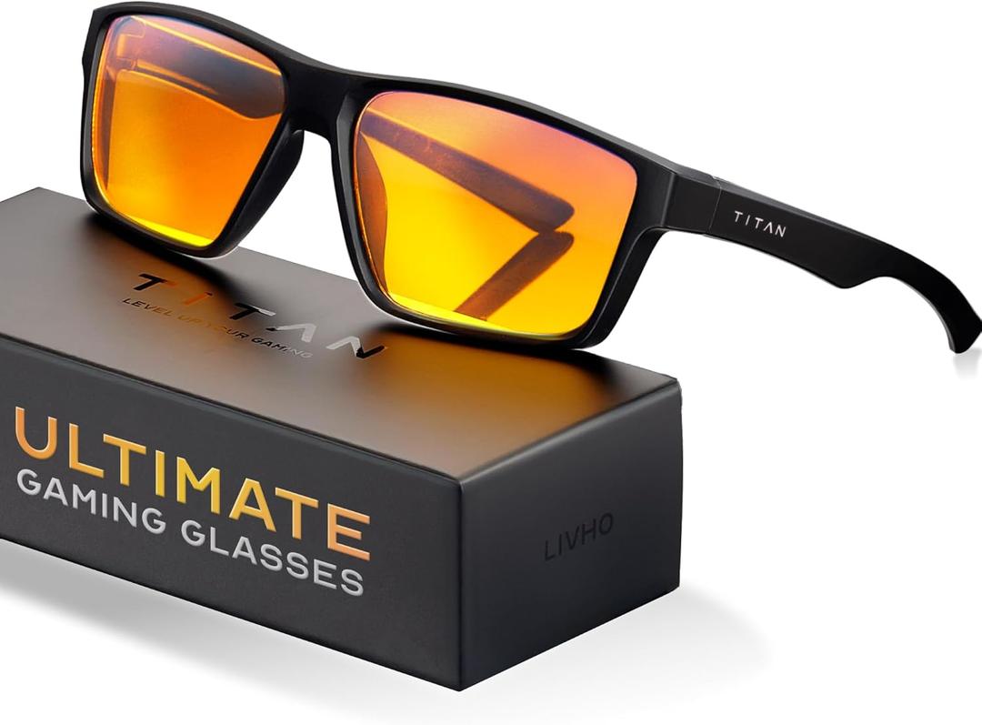 Titan Gaming Glasses, Anti Blue Light Glasses Men, UV400 Protection Blue Light Blocking Glasses for Computer Eye Strain (Black)