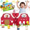 Musical Red Barn Farm Animal Toys with Tails Baby Book, Educational Preschool Farm Animals Finger Puppet for Toddlers 1-3, Montessori Learning Toys Christmas Birthday Gift for Boys Girls 12-18 Months