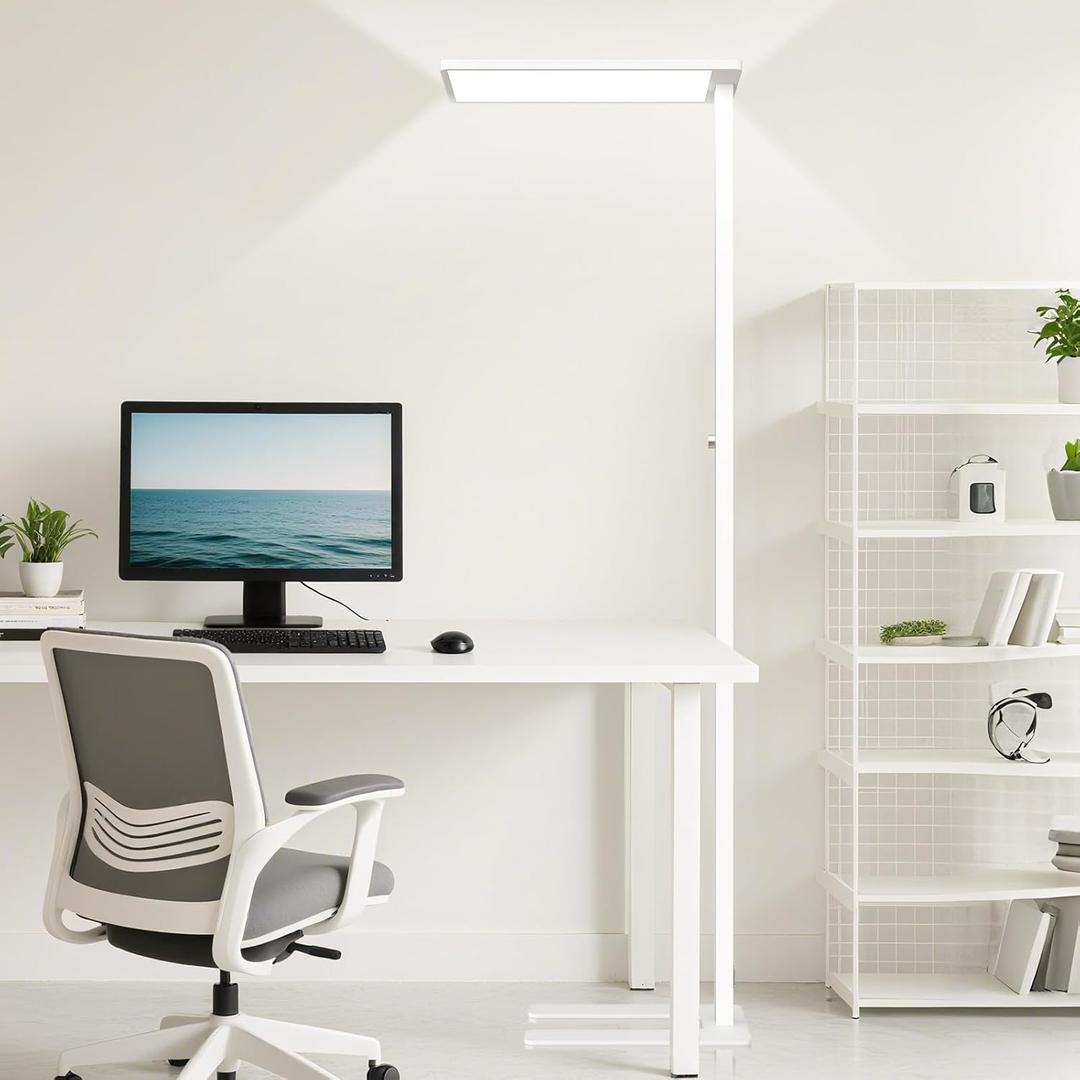 120W LED Floor Lamp, 76.8" Tall Reading Light, 10000LM Knob Dimming Standing Lamp, Full Spectrum Eye Care Reading Lamp, 4000K Natural Daylight for Study Room, Office, Living Room, Bedroom (White)