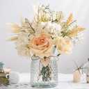 Silk Rose Flowers in Vase, Artificial Flowers Arrangement with Glass Vase Faux Hydrangea Rose for Decoration Table Centerpiece (Hydrangea Rose)
