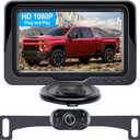 Backup Camera Easy Setup Plug-Play: HD 1080P No-Delay Waterproof - Clear Night Vision Rear View Camera with Monitor for Car Truck SUV - LK3 (Black-One Pack)