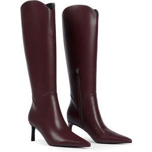 QIY Women Knee High Boots Pointed Toe Kitten Heel Tall Boots for Women Side Zipper Fall Knee High Boots (8.5)