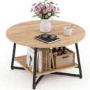 YANPU Round Coffee Table, 2-Tier Wood Coffee Table with Storage Shelf, Modern Circle Wood Desktop for Living Room, Home Office, Apartment, 36" Round