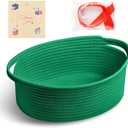 Bufims Small Woven Green Gifts Basket for Storage Empty with Ribbons and Bags Durable Cute Gifts 12"X 8" X 5" Small Rope Basket for Gifting