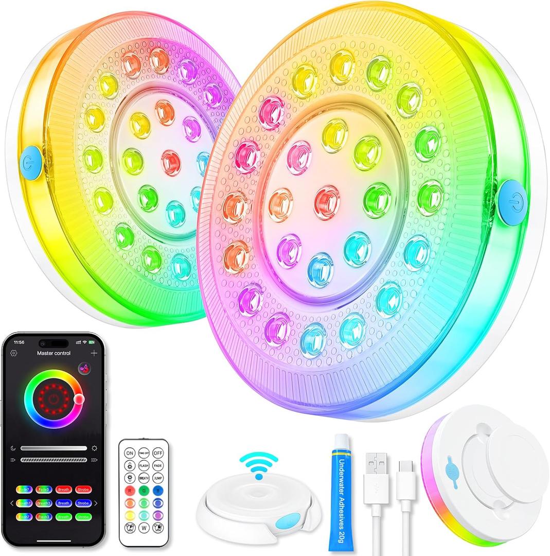 Pool Light, Rechargeable Smart Magnetic Underwater Floating Lights with Remote Control & APP, 4000mAh 300+ Dimmable IP68 Waterproof Light for Above/In Ground Swimming Pools, Ponds, Bathtubs, Party