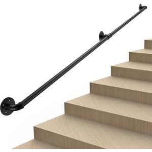 FlySkip Handrails for Indoor Stairs 4ft 2 Sections Galvanized Steel Pipe Stair Railing Non-Slip Wall Mount Hand Rail for Outdoor Indoor Stairs Porch Deck(4FT)