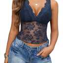 Avidlove Y2K Tops for Women Lace Tops Sexy Mesh Top V Neck Summer Tank Tops (Navy Blue, S) (Blue, S)
