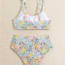 GORGLITTER Girl's 2 Piece Bikini Sets Floral Swimsuits High Waisted Bathing Suits (White)