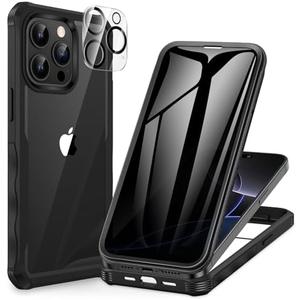 CENHUFO Privacy for iPhone 15 Pro Max Case, Full Body Phone Case with Built-in 9H Tempered Glass Privacy Screen Protector and Camera Lens Protector, Anti Peep Shockproof Bumper Clear Cover - Black There Are No Details