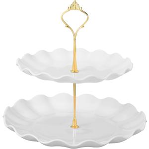 Uxcell 2-Tier Cupcake Stand Holder, Round Tiered Serving Tray 20/25cm Cup Cake Stand for Birthday Party Decoration, White (Ripple)