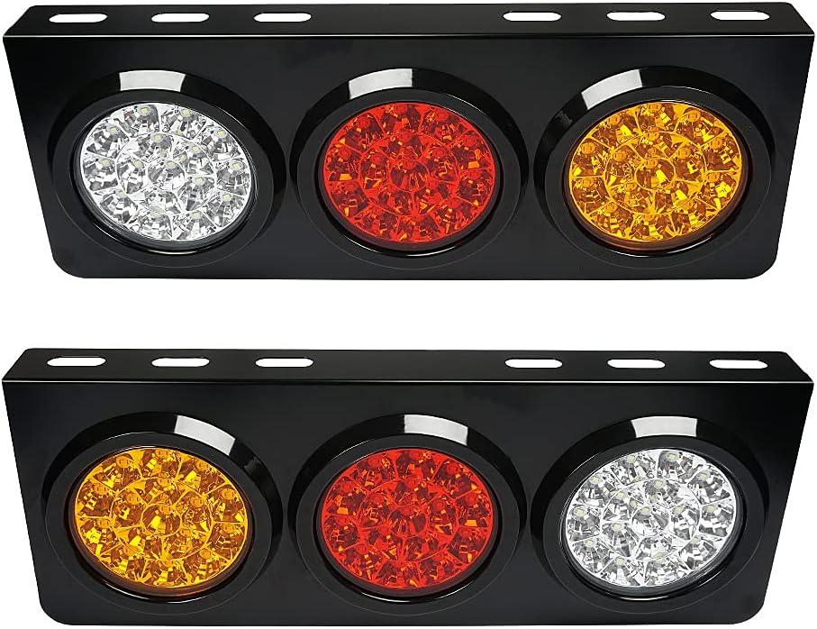 auovo LED Truck/Trailer Tail Lights with Iron Bracket Base - Waterproof DC12-24V 48-LED Tail Light Bar for Turn/Signal/Running Lamps Fits any Truck/RV/Camper/Trailer etc(2 PCS) (Red/Amber/White)