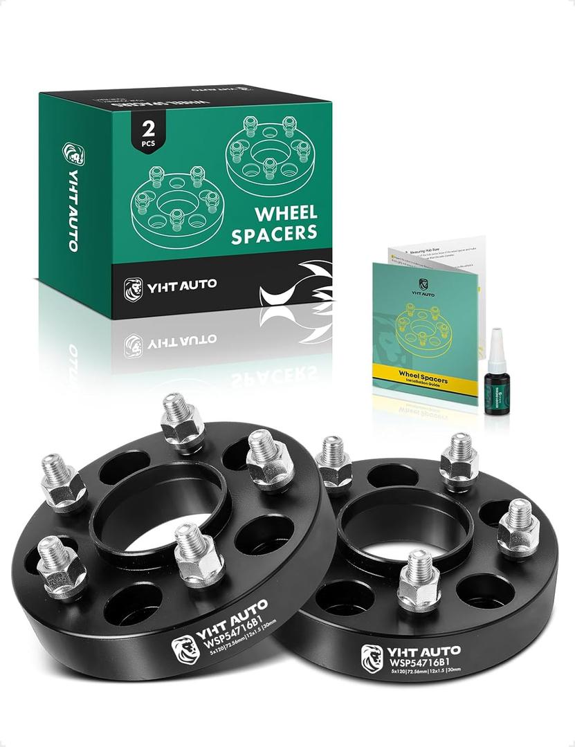 YHTAUTO 5x120 Hub Centric Wheel Spacers 30 mm Compatible with 1974-2016 BMW 1/3/5/6/7/8/M3/M5/M6/Z3/Z4/Z8 Series, w/ M12x1.5 & 12.9 Grade Studs, 72.56 mm Hub Bore 5 Lug 2PCS Black Wheel Spacer