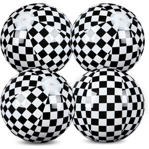 4 Pack Black and White Beach Balls 11.8" Checkered Flag Themed Inflatable Beach Ball Bulk Race Car Birthday Party Supplies for Summer Pool Party End of The Year Decoration Favor
