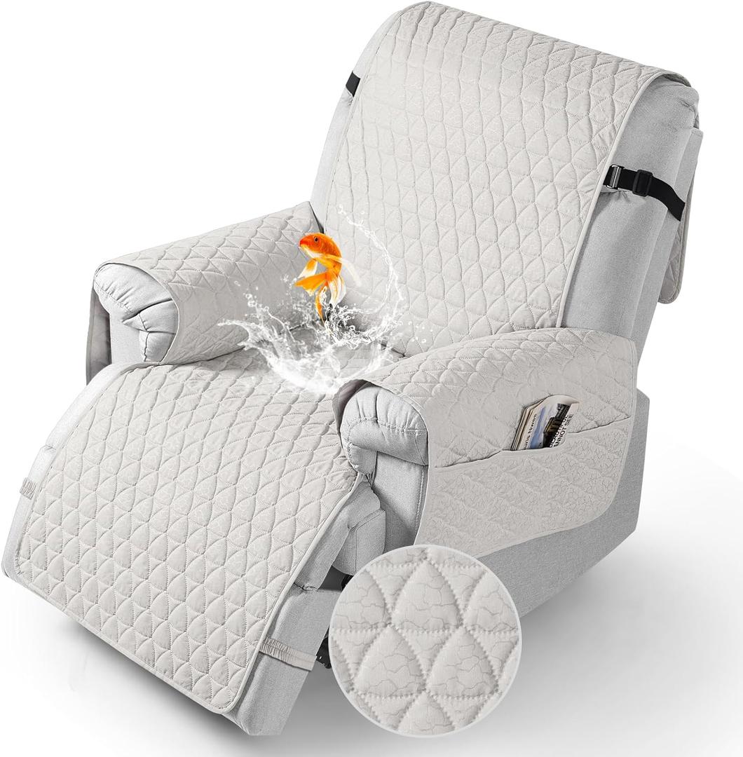 TAOCOCO 100% Waterproof Recliner Cover - Recliner Cover with Non-Slip Granule, Recliner Chair Covers with Elastic Band, Recliner Chair Covers for Reclining Chair(White,Medium-25'')