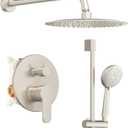 Gabrylly Shower System, Slide Bar Shower Faucet Set with High Pressure 10" Rain Shower Head and 5-Setting Handheld Spray, 2-Way Shower Valve Kit, Brushed Nickel