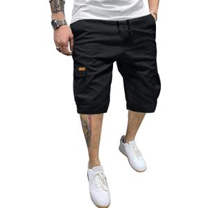 JMIERR Mens Casual Cotton Twill Cargo Shorts Drawstring Classic Chino Stretch Short with 6 Pockets (Black, L)