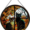 Black Cat Suncatcher Stained Glass,Hanging Stained Glass for Windows for Cat Lovers,20cm/7.87inch Hand-Painted Sun Catcher Garden Hangings Ornaments Halloween Fall Christmas Decor for Home