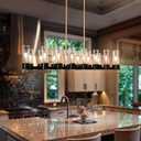 Linear Chandelier, 49" Large Chandelier 16 Lights Linear Chandeliers for Dining Room Black and Gold Modern Dining Room Chandelier Rectangular Chandelier Long Kitchen Island Lighting Pendant Light
