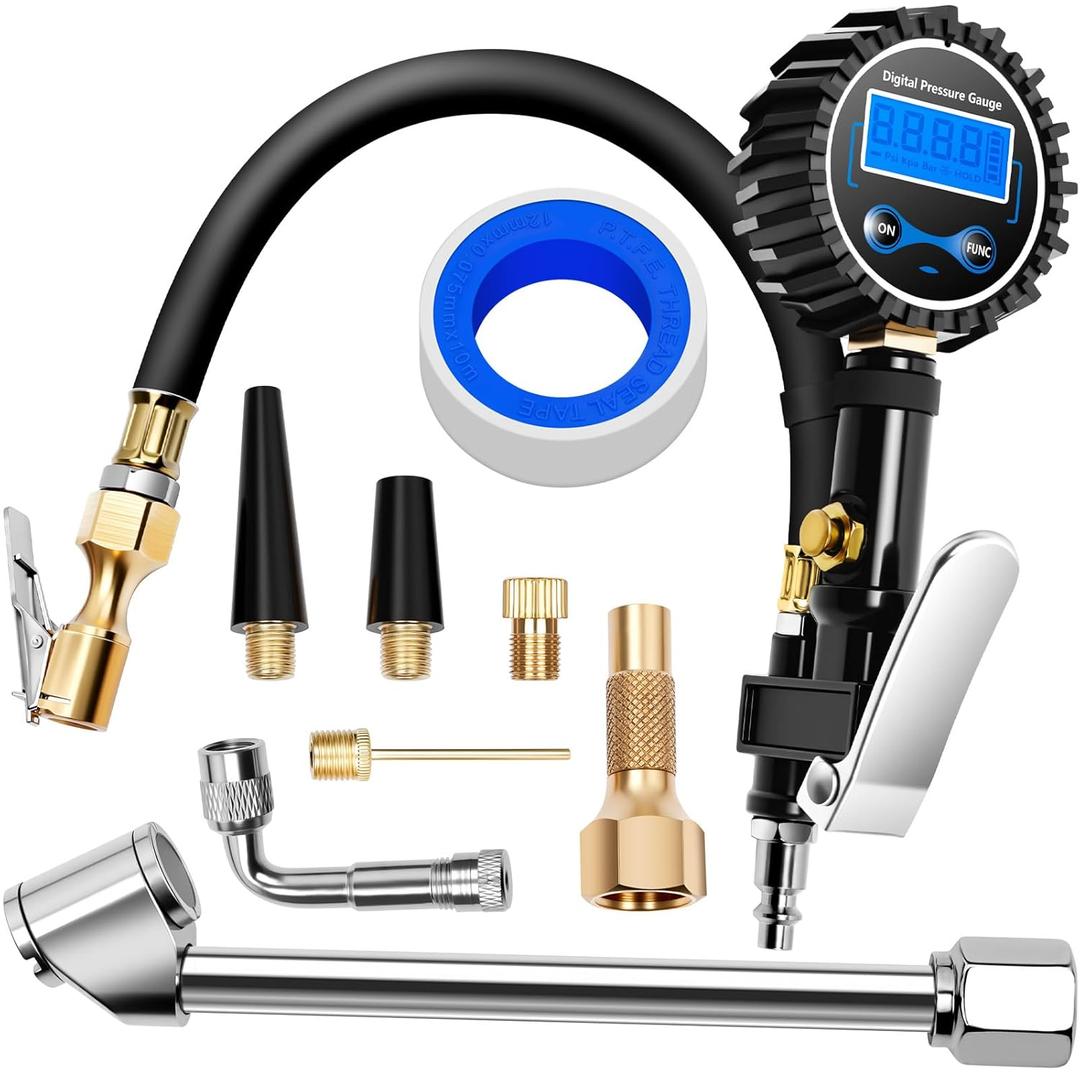 Digital Tire Gauge with Inflator & Deflator - LED Display & 0.1 PSI Resolution - Quick Release Valve & Heavy Duty Chuck - w/Adapter for Car, Truck, SUV, Motorcycle, RV, Balls (Upgraded)