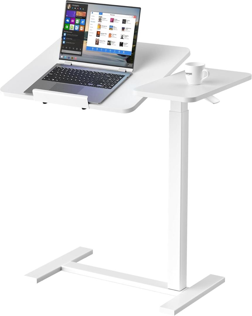 Sweetcrispy Small Standing Desk Rolling Table Adjustable Height, Laptop Mobile Stand with Wheels, Portable Computer Workstation with Tiltable Desktop for Teacher Classroom Home Office, White (15.7" x 27.6" x 43.3")